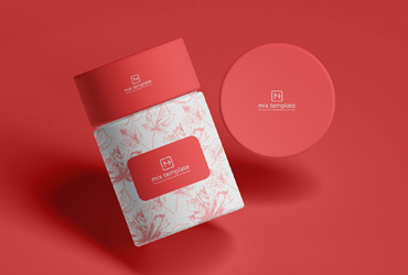 Free Round Packaging Paper Tube Box Mockup Template 