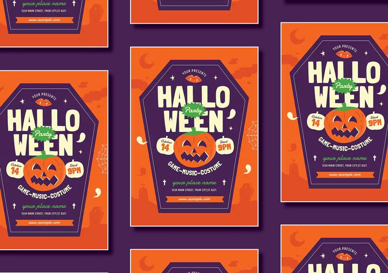 Retro Halloween Party Flyer Design Template